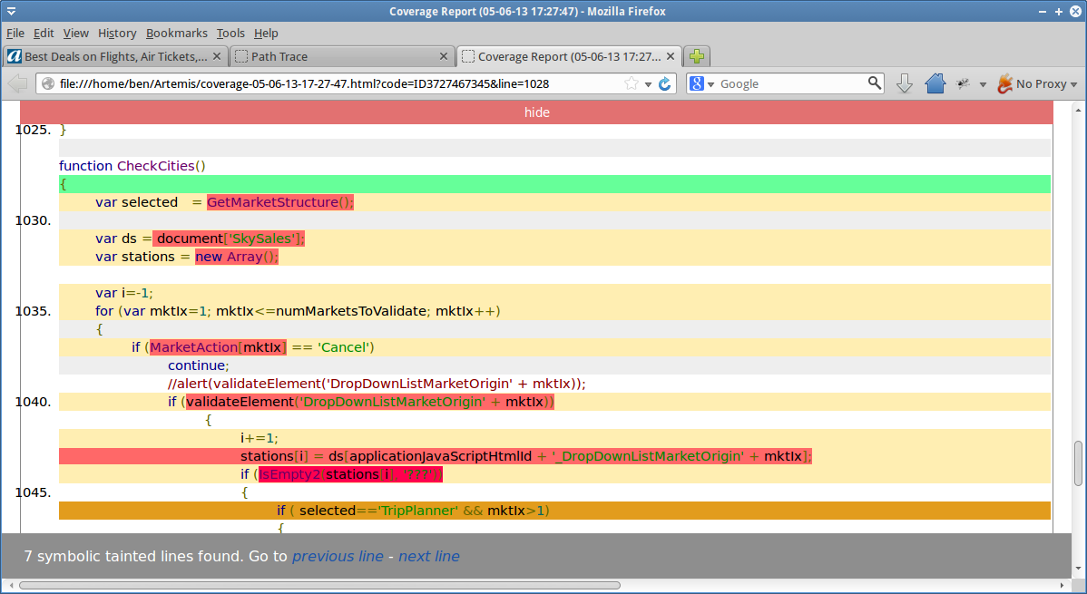 Coverage
            Report: Shows which lines in the JavaScript source were covered or contained symbolic information.